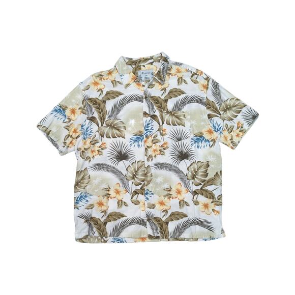 Vintage Bamboo Button Down Hawaiian Shirt Short Sleeve Solemar White Floral Boho - Picture 1 of 4